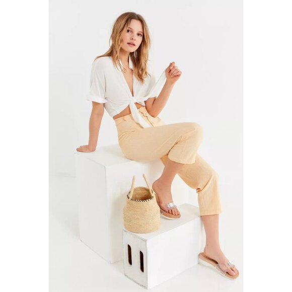 Urban Outfitters Maria Button-Fly Tapered Trouser, Peach-Orange, Size 0 - Picture 2 of 4